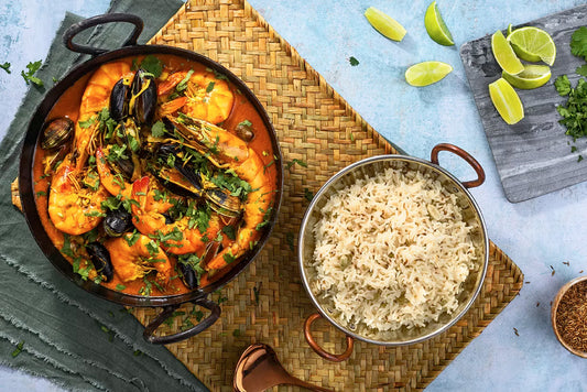 British Seafood Curry with Cumin Rice