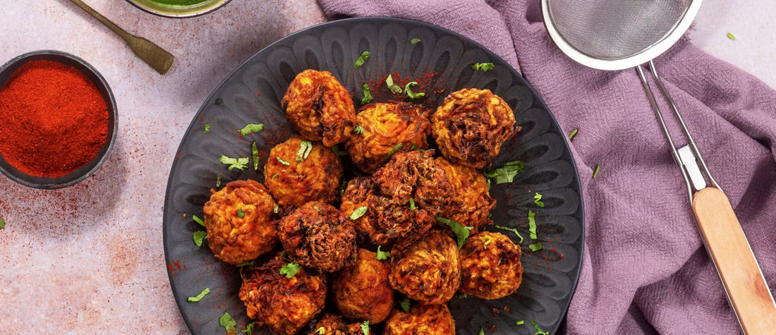 Anoushe’s Celeriac and Kale Pakoras with Coriander Chutney