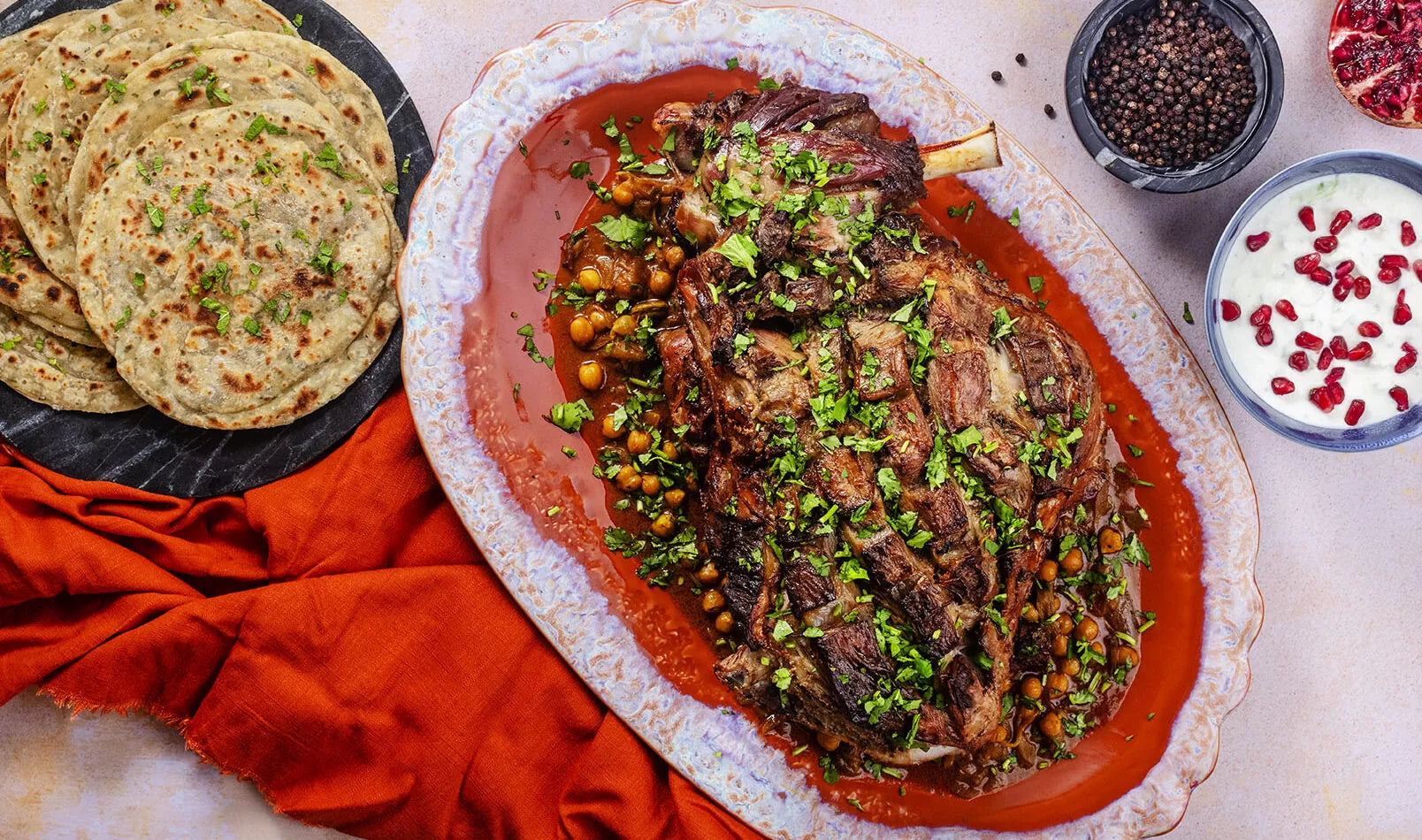 Slow Cooked Lamb with Mint Paratha Rajah Spices